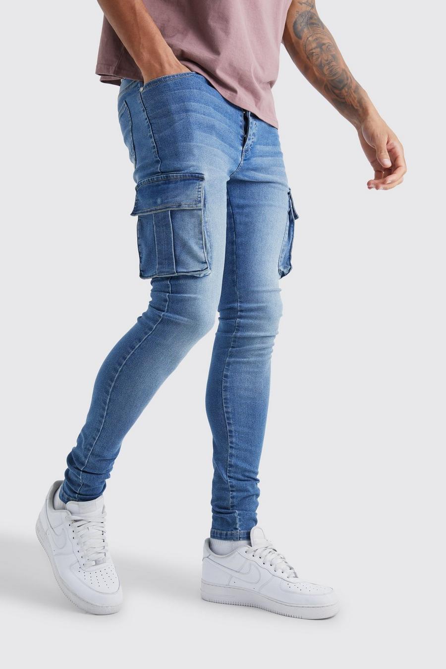 Mid blue Tall Super Skinny Fit Cargo Jeans image number 1