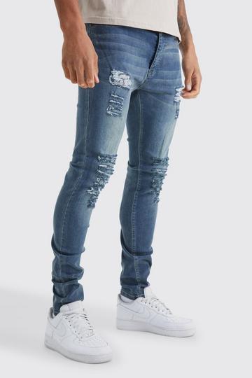 Tall Skinny Jeans With All Over Rips vintage blue