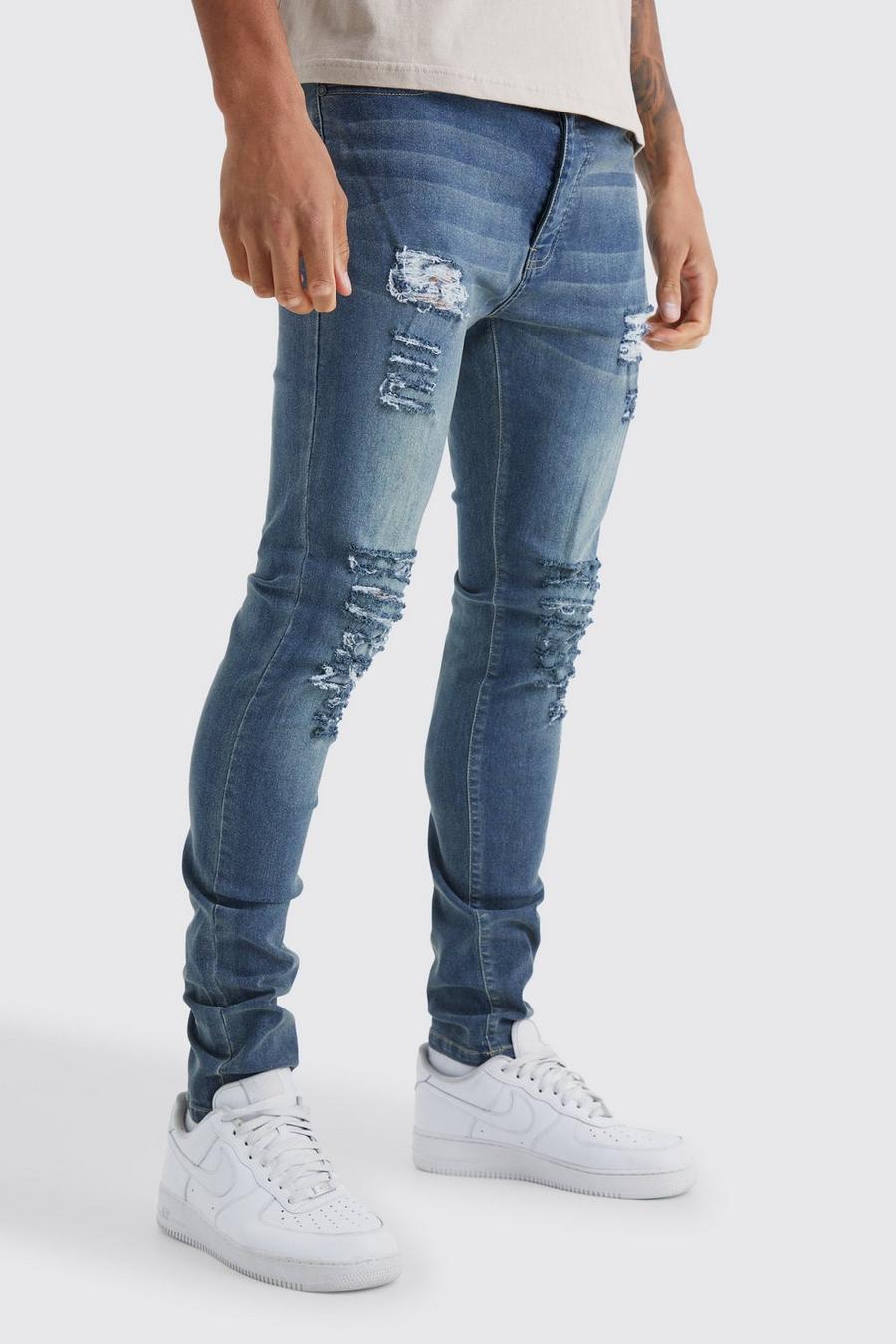 Vintage blue Tall Skinny Jeans With All Over Rips image number 1