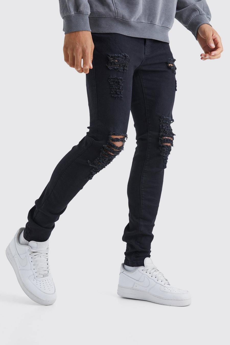 True black Tall Skinny Jeans With All Over Rips image number 1