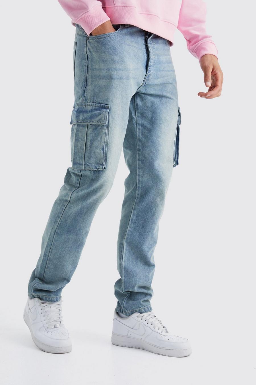 Tall Cargo-Jeans mit geradem Bein, Antique blue image number 1