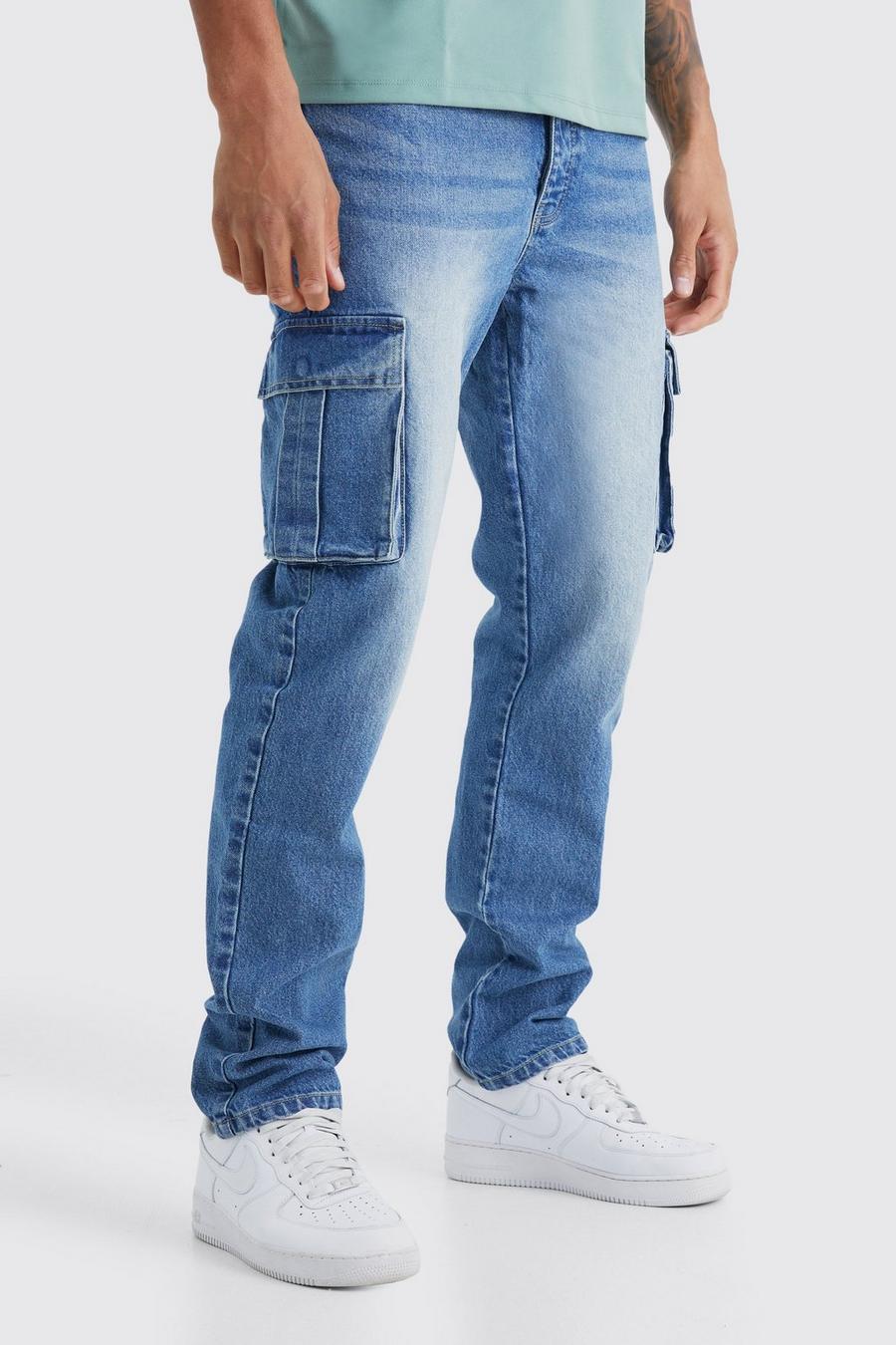 Mid blue Tall Straight Rigid Cargo Jeans image number 1