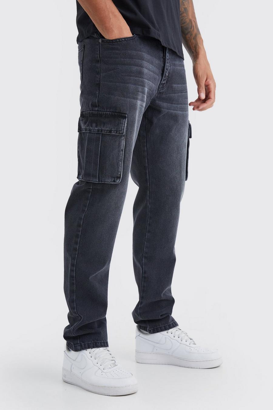 Washed black Tall Straight Rigid Cargo Jeans