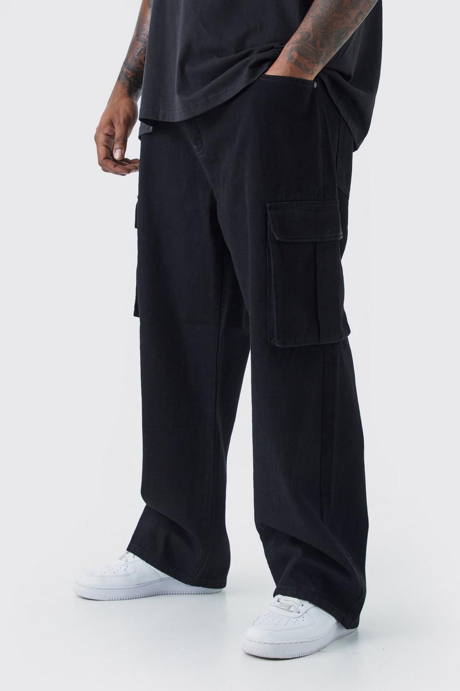 Jeans Cargo rigidi Plus Size rilassati, True black
