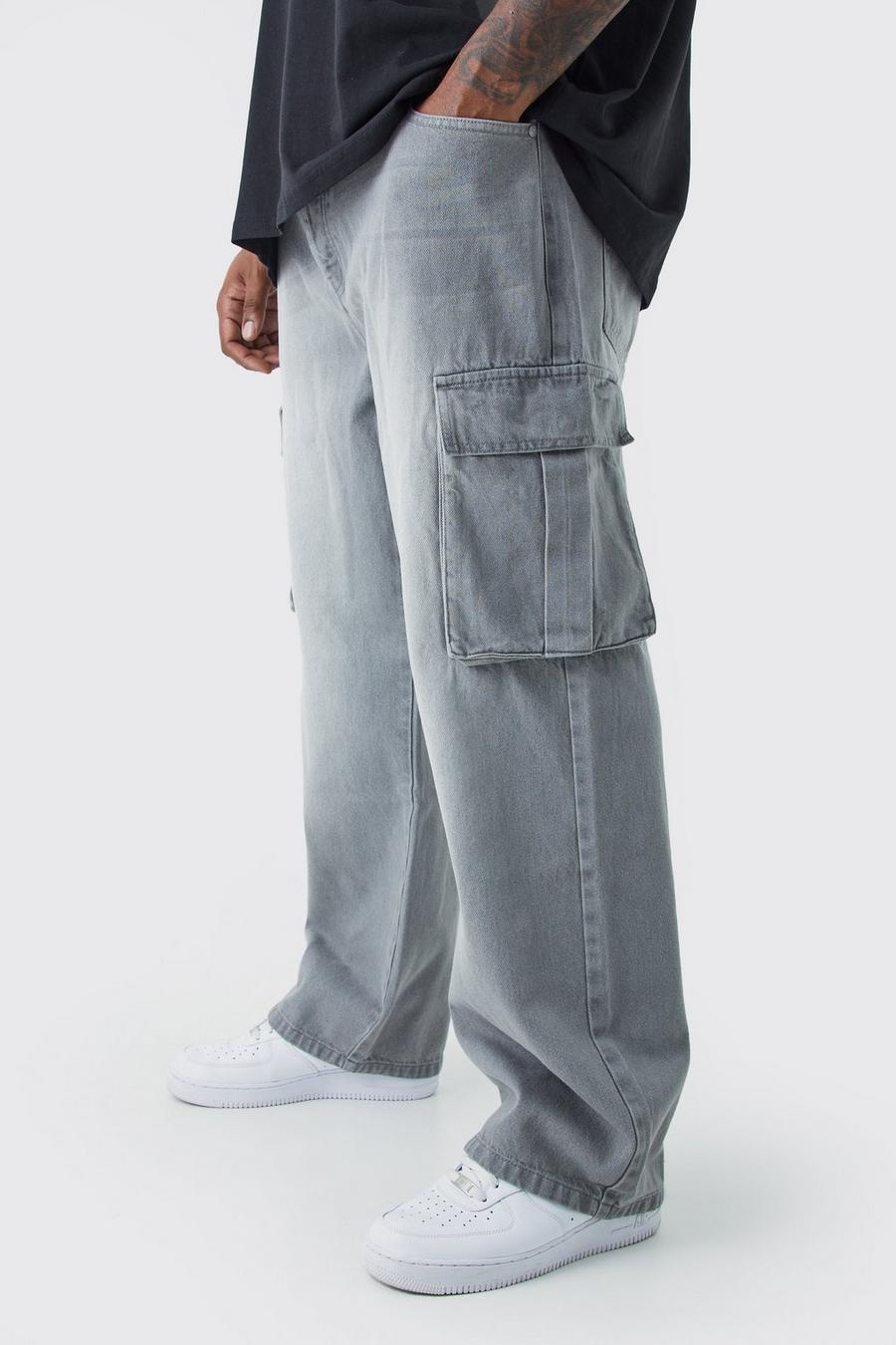 Mid grey Plus Onbewerkte Baggy Cargo Jeans image number 1