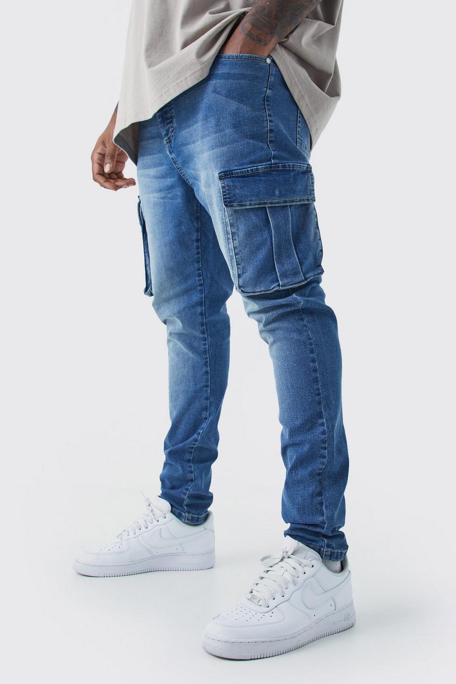 Plus Super Skinny Cargo-Jeans, Mid blue image number 1