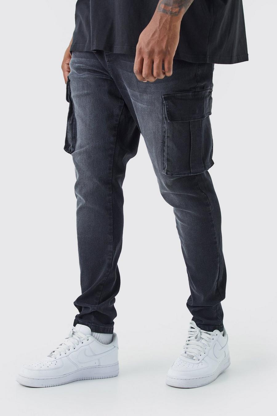Plus Super Skinny Cargo-Jeans, Washed black image number 1