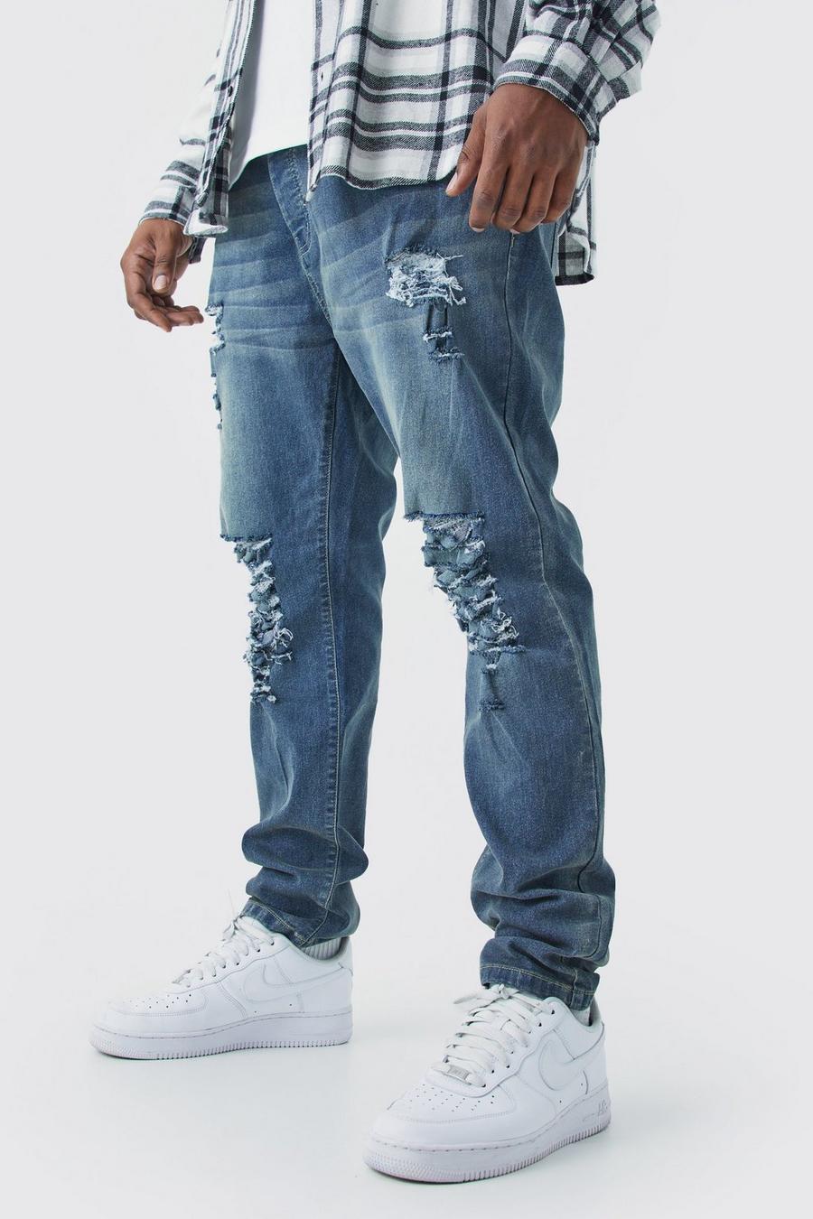 Vintage blue Plus Skinny Jeans With All Over Rips image number 1
