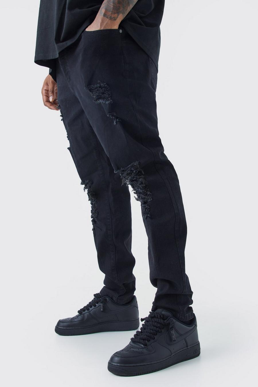 Jeans Plus Size Skinny Fit con strappi all over, True black