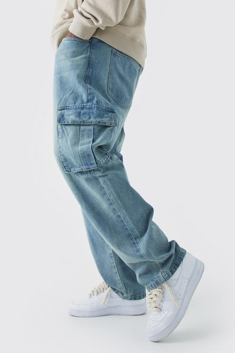Plus Cargo-Jeans mit geradem Bein, Antique blue