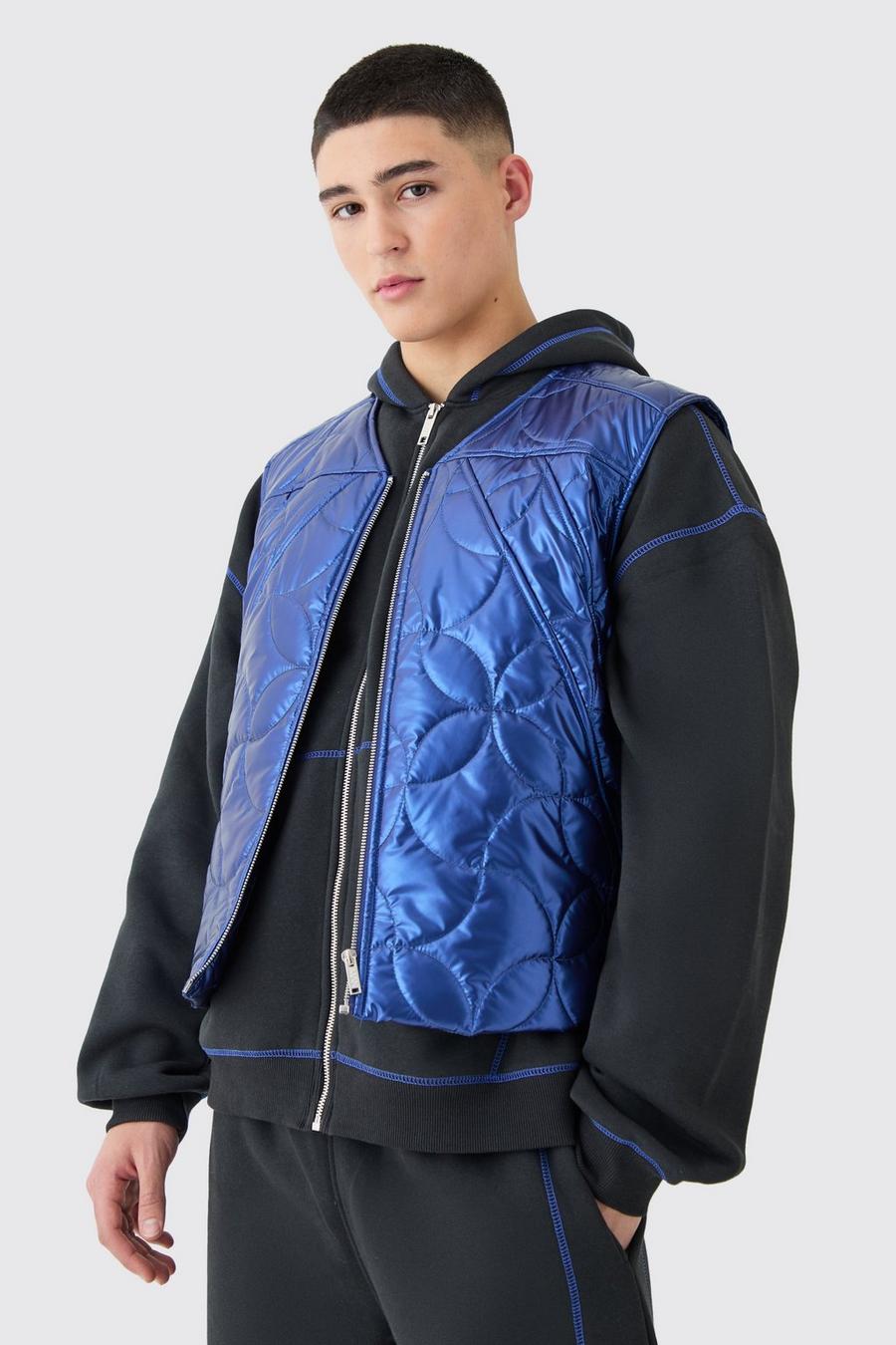 Blue Metallic Quilted Gilet image number 1