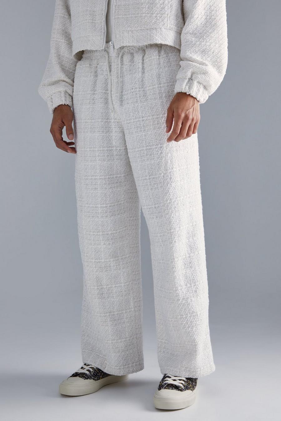 Pantalón deportivo de pernera ancha y tejido bouclé, White image number 1