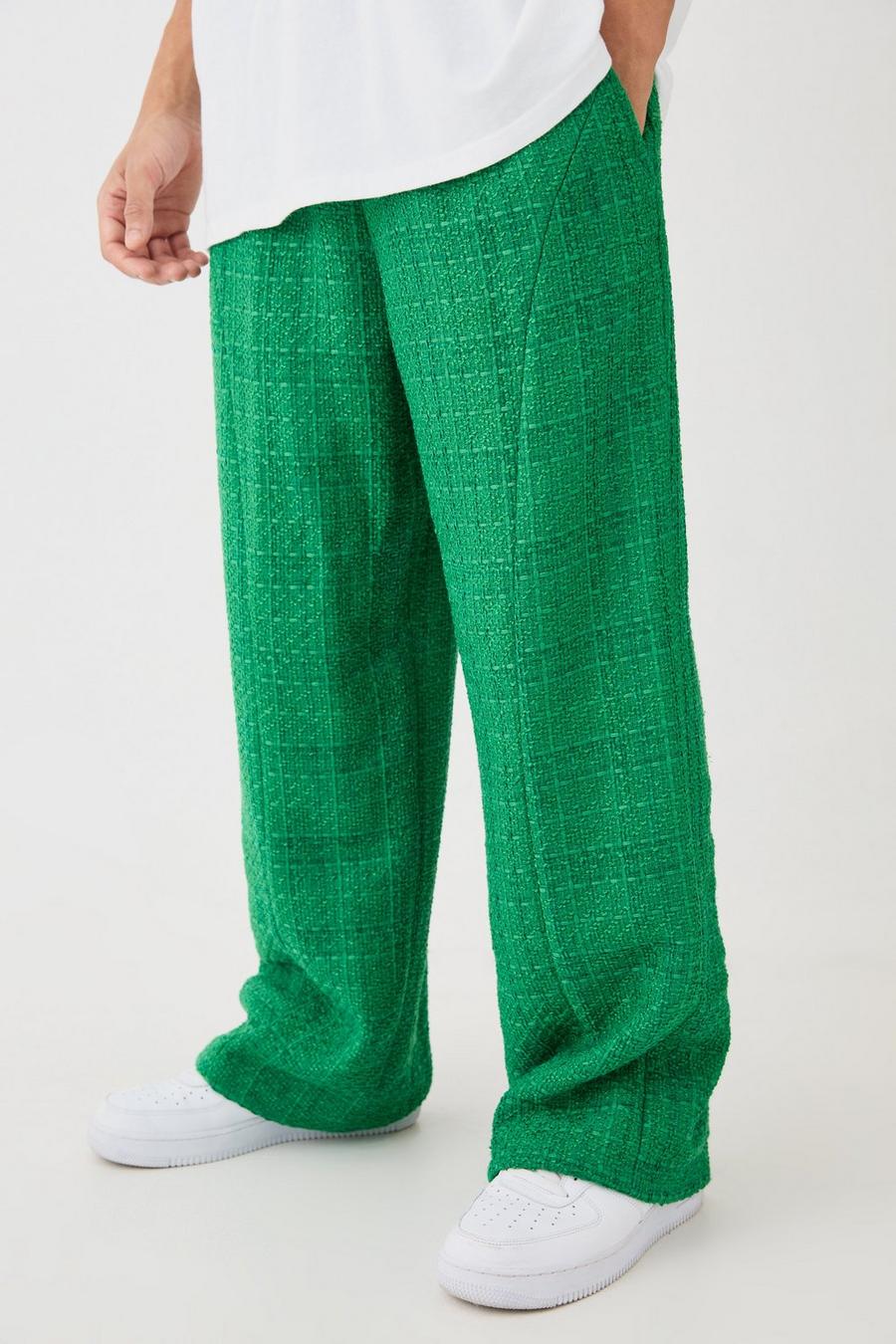 Pantalón deportivo de pernera ancha y tejido bouclé, Green image number 1