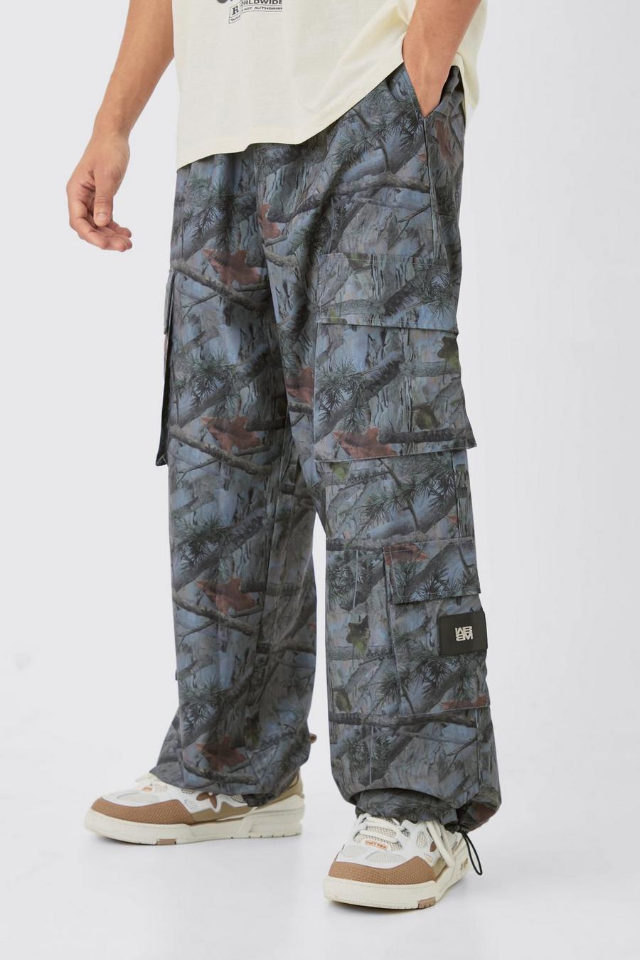 Pantalon cargo élastiqué à imprimé camouflage, Grey image number 1