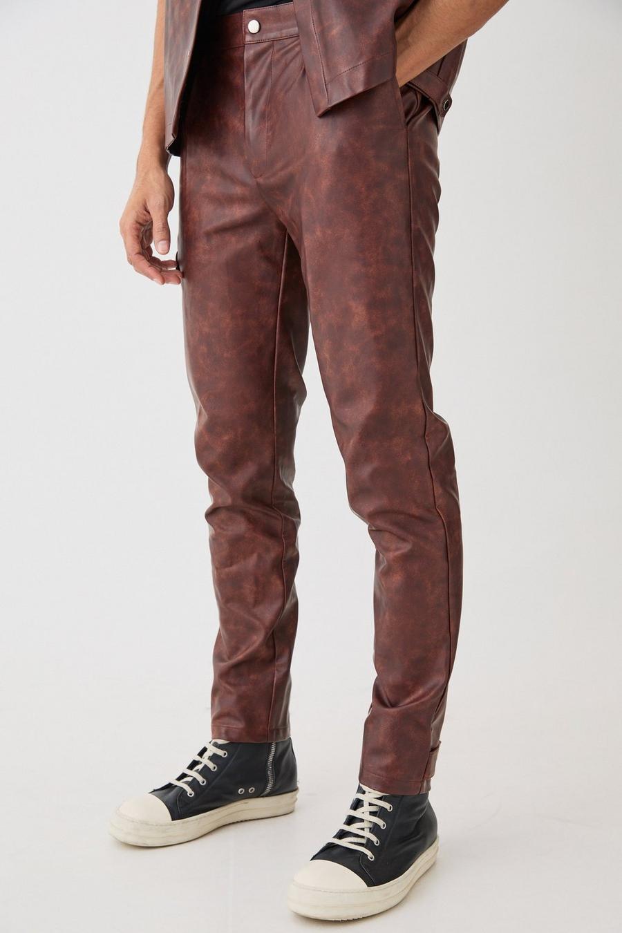 Pantalon slim taille fixe en simili, Rust image number 1