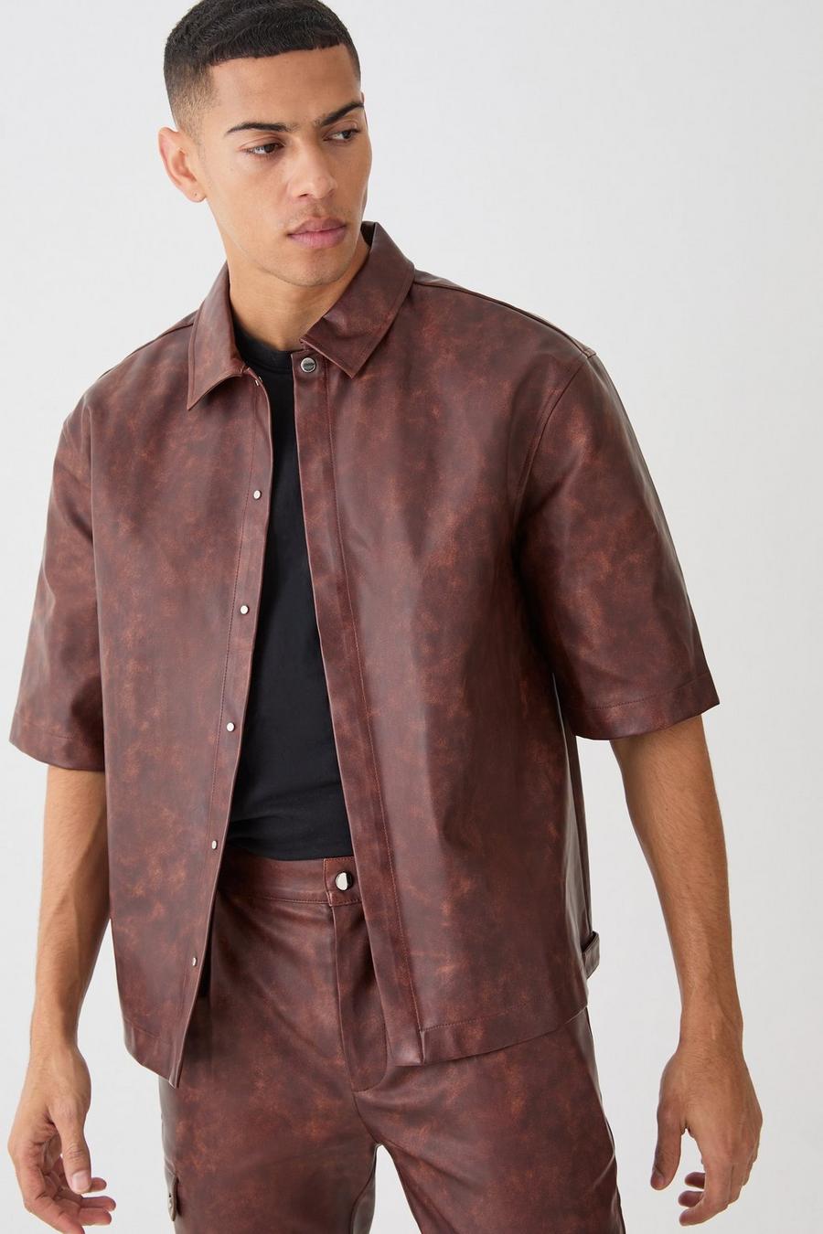 Rust Oversized Ombre Pu Shirt image number 1