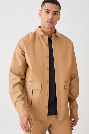 Oversized Utility Long Sleeve Pu Shirt sand