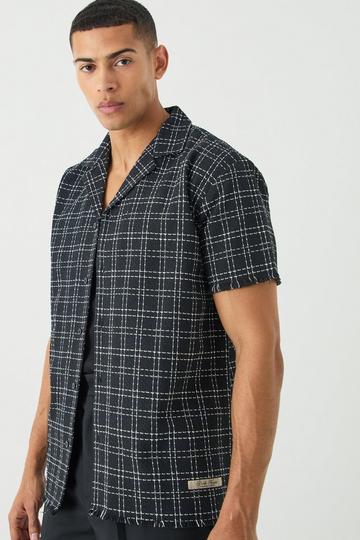 Oversized Raw Hem Boucle Shirt black