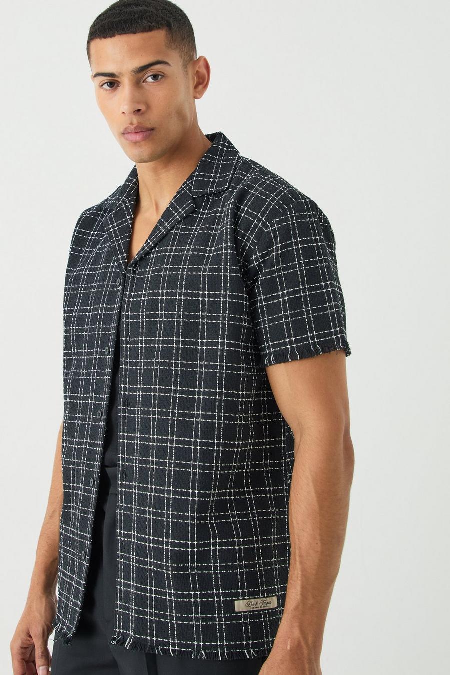 Camisa oversize de tejido bouclé con filo sin acabar, Black image number 1