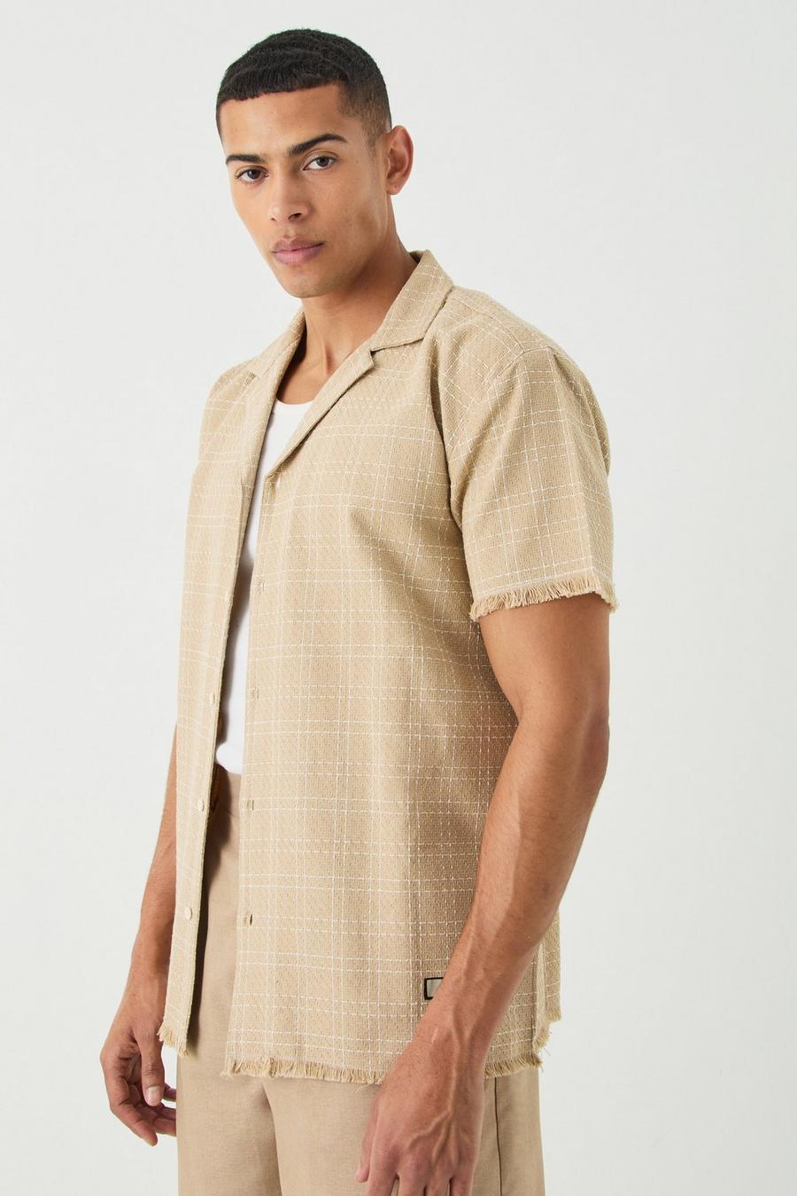 Taupe Oversize skjorta i bouclé med rå kant image number 1