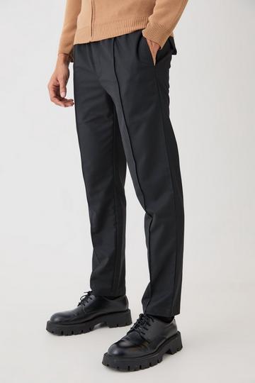 Textured Tailored Belted Relaxed Fit Trousers black
