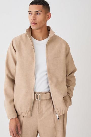 Textured Zip Up Smart Jacket taupe