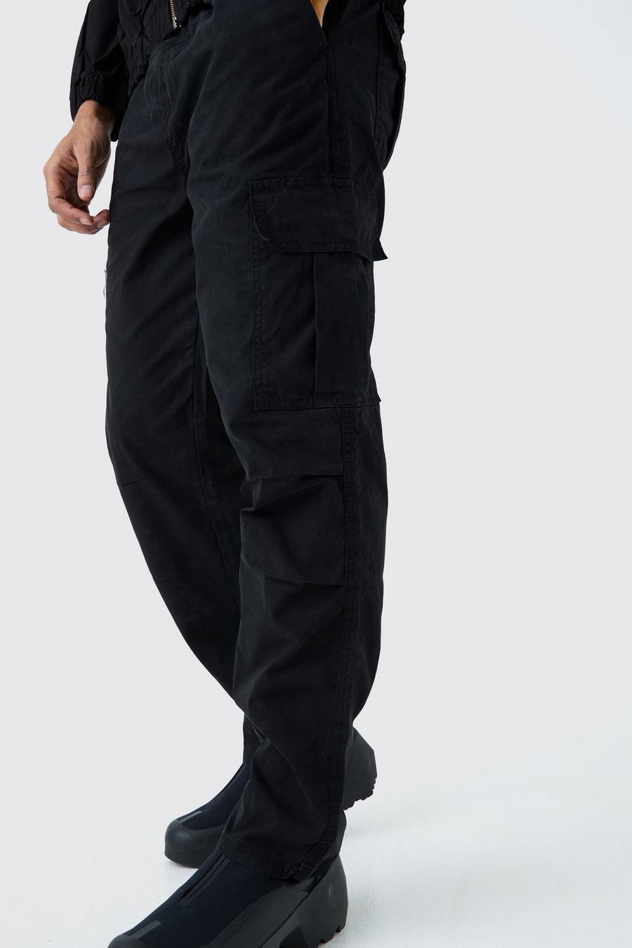 Black Branded Plaque Twill Utility Trousers image number 1
