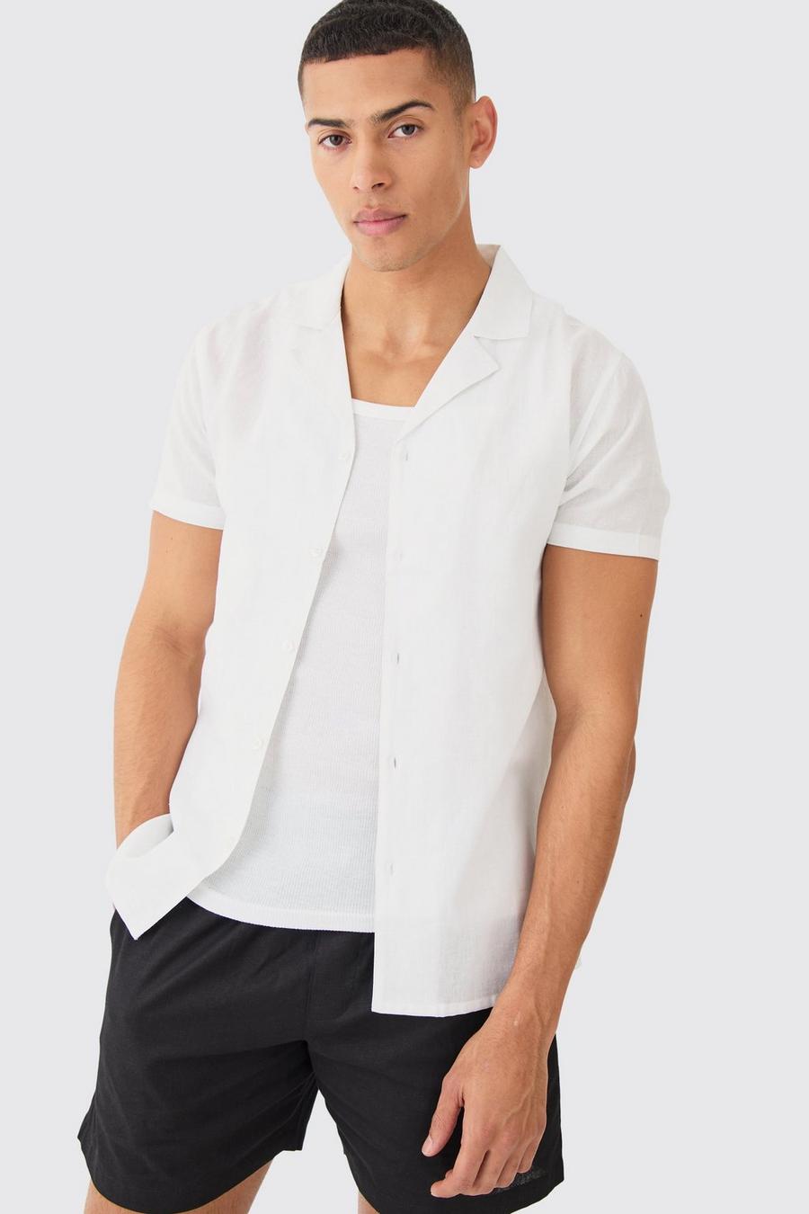 Camisa de lino y manga corta, White image number 1