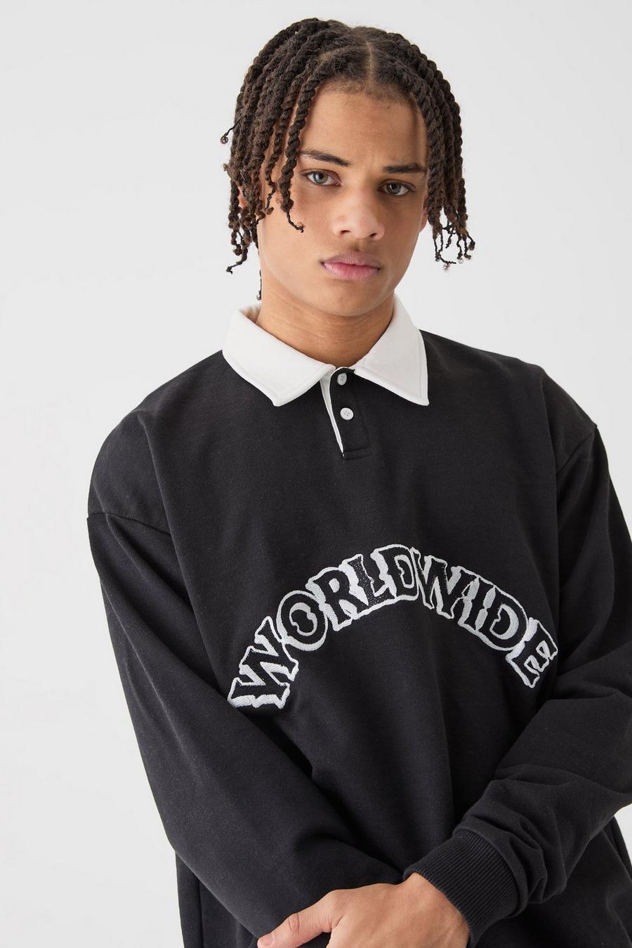 Black Worldwide Oversize piké i sweatshirttyg image number 1