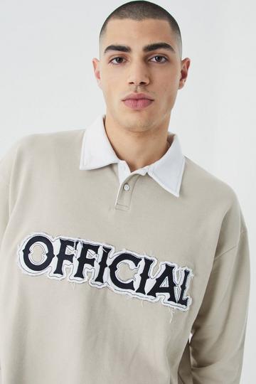 Oversized Offcl Rugby Distressed Polo charcoal