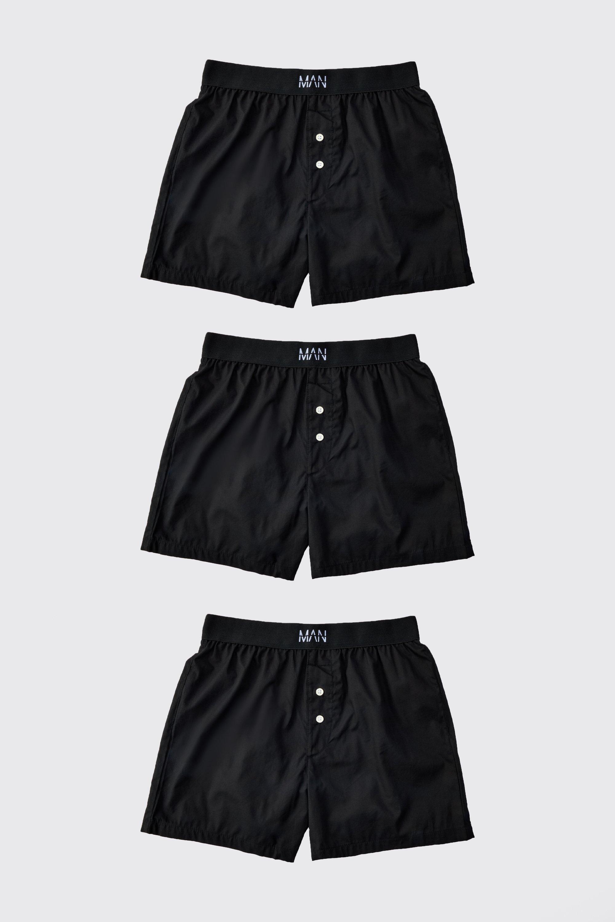 Men Black Pack Of 3 Woven Boxer Shorts