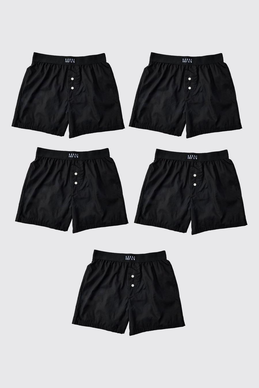 Black 5 Pack Original Man Woven Boxer Shorts image number 1