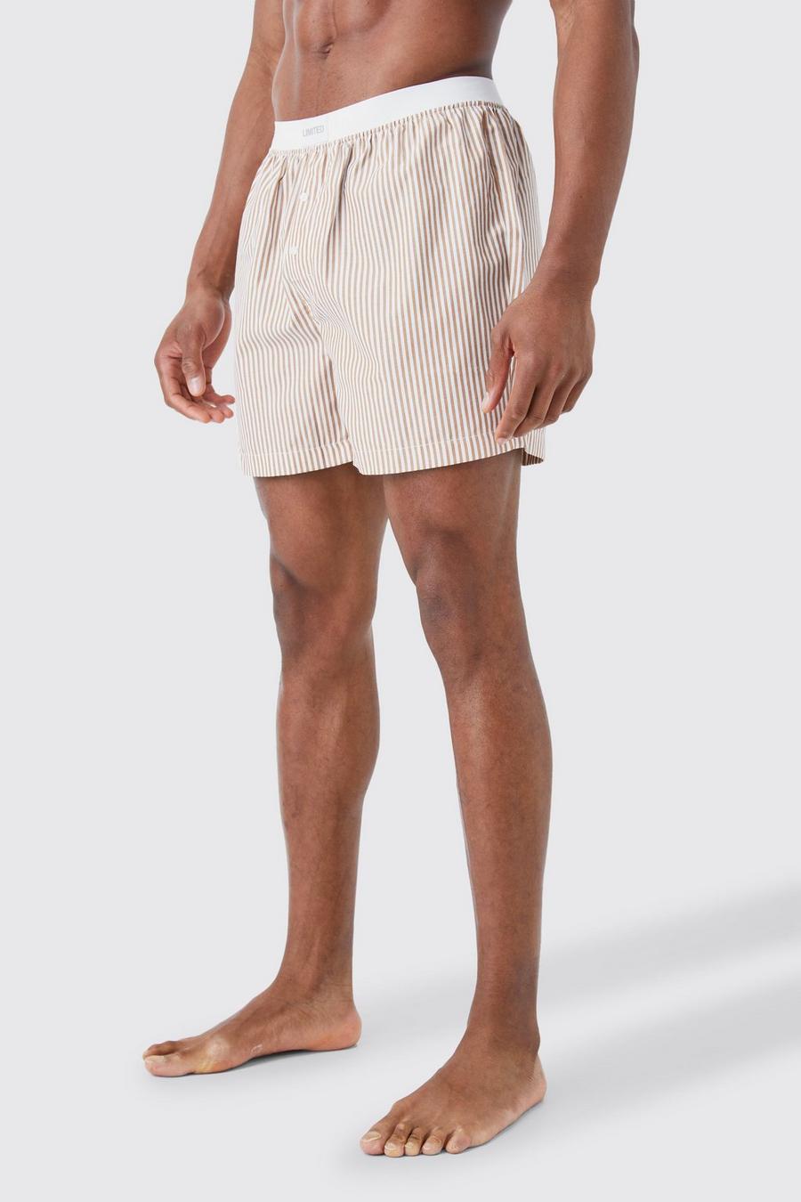 Pantalones cortos bóxer Limited de tela con rayas, Stone image number 1