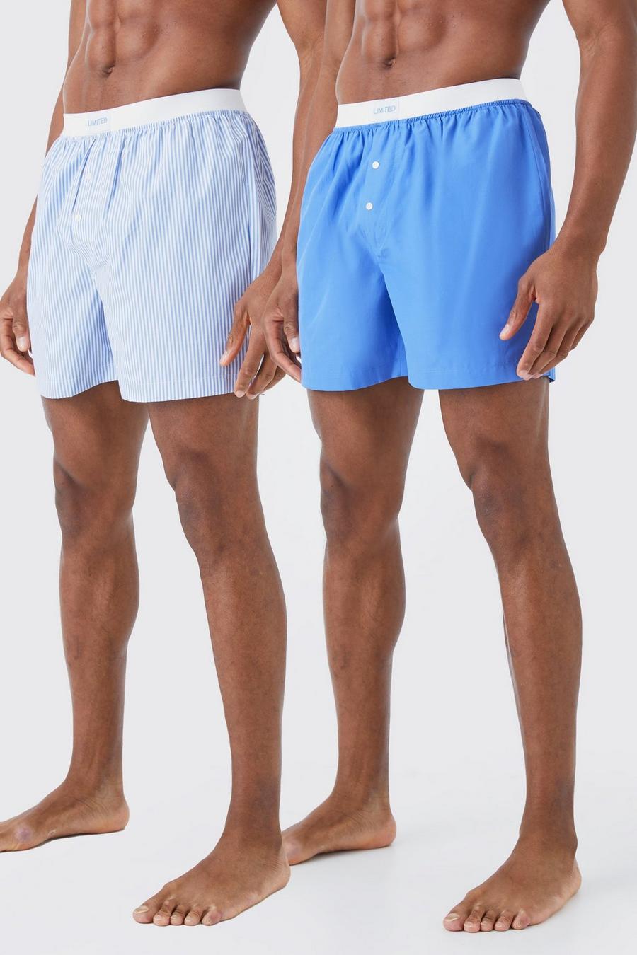 Light blue 2 Pack Limited Stripe Woven Boxer Shorts