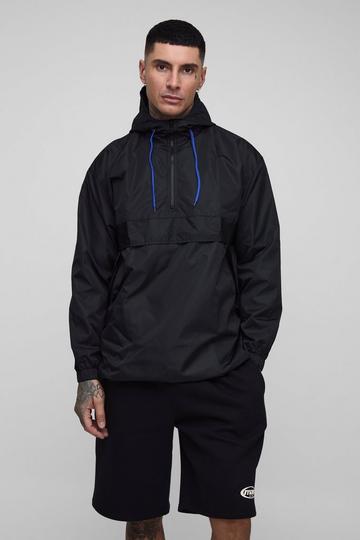 Tall Oversized Hooded Half Zip Windbreaker black