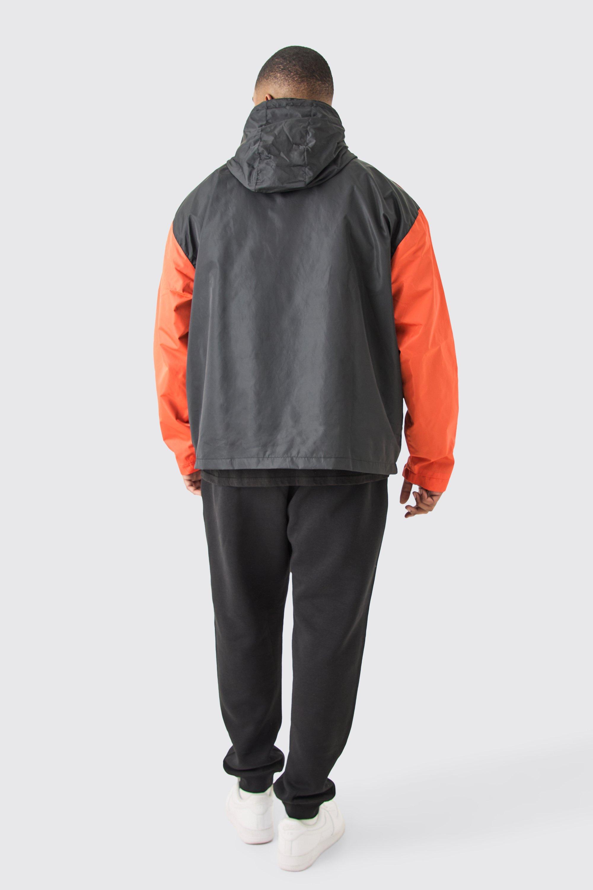 Plus Oversized Man Half Zip Hooded Windbreaker