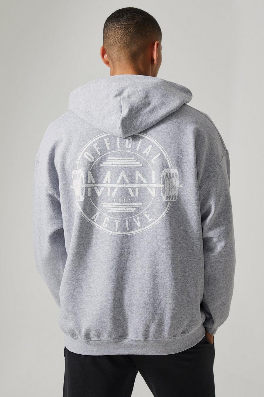 Grey marl Man Active Gym Raw Official Logo Hoodie