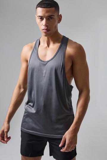 Man Active Poly Gym Regular Fit Racer Tank Top charcoal