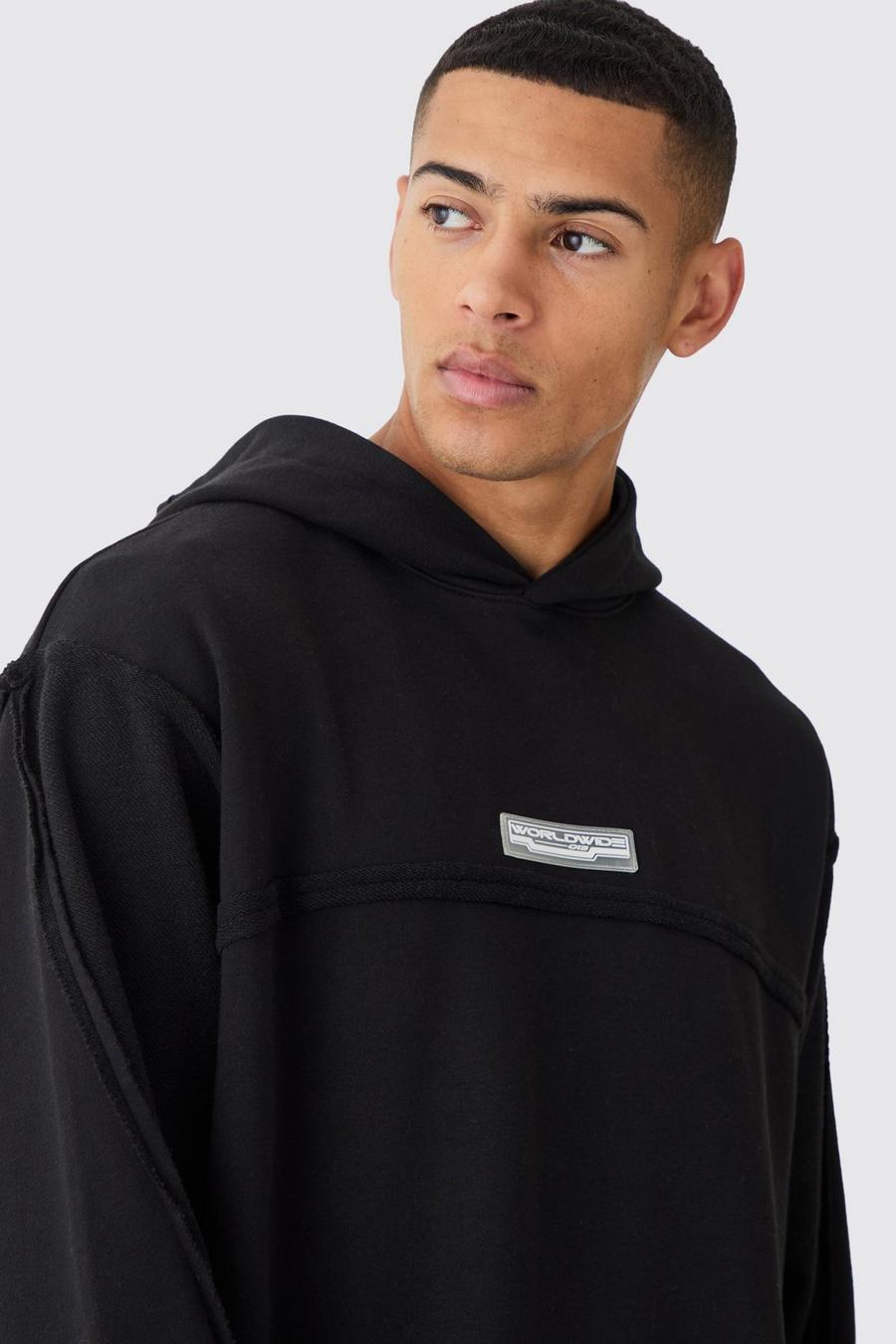 Black Oversize hoodie i sweatshirttyg med rå kant image number 1