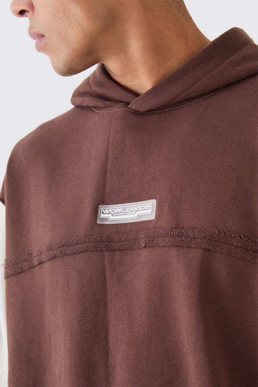 Chocolate Oversize hoodie i sweatshirttyg med rå kant image number 1