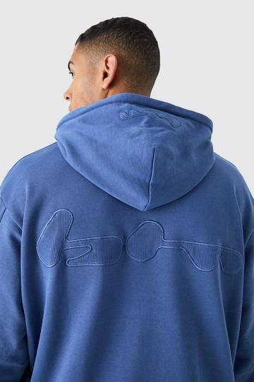 Blue Oversized Loopback Ribbed Applique Hoodie