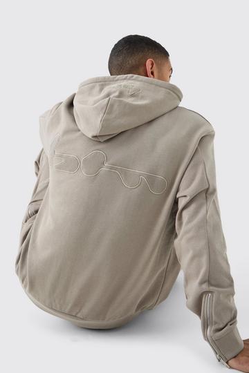 Grey Oversized Loopback Ribbed Applique Hoodie