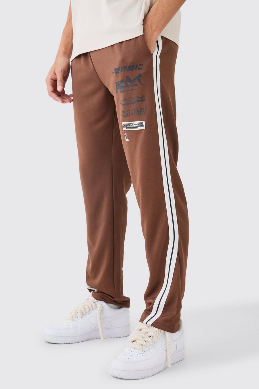 Pantaloni tuta Regular Fit in tricot con inserti e striscia laterale, Chocolate image number 1
