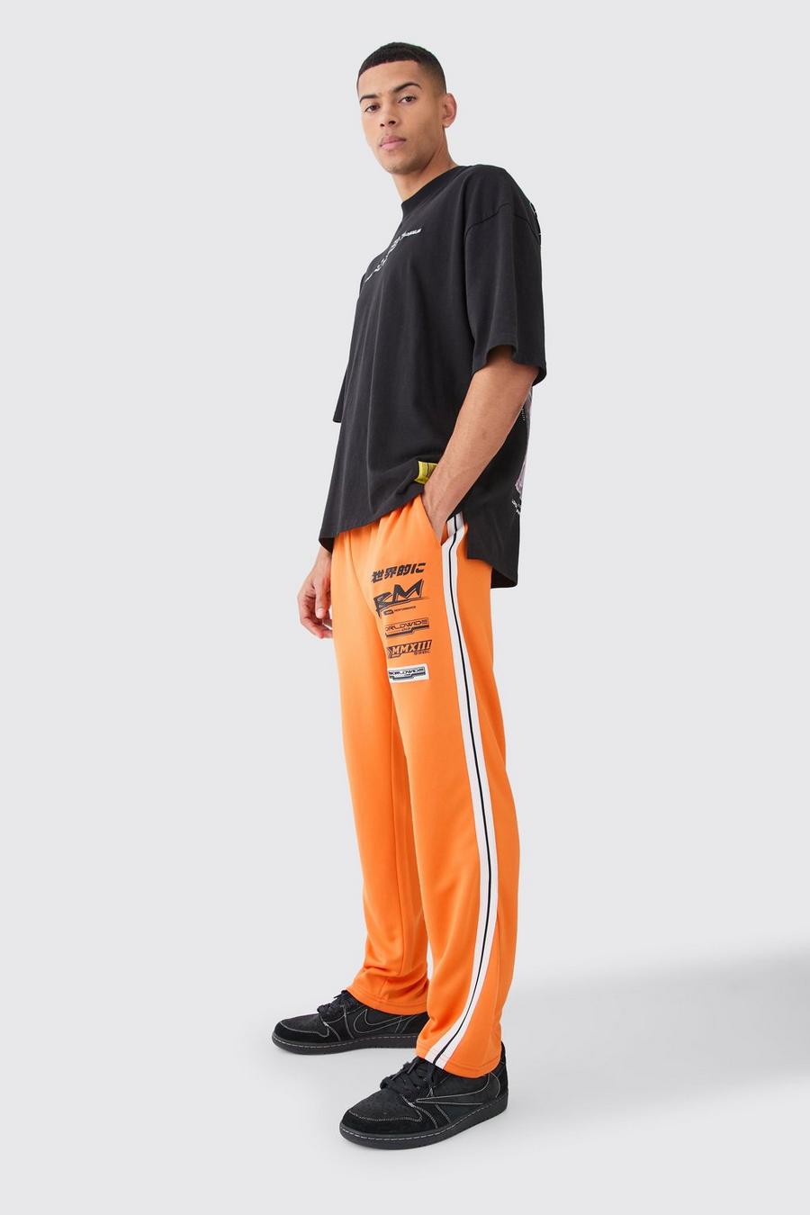 Orange Tricot Regular Fit Joggingbroek Met Gusset Streep image number 1