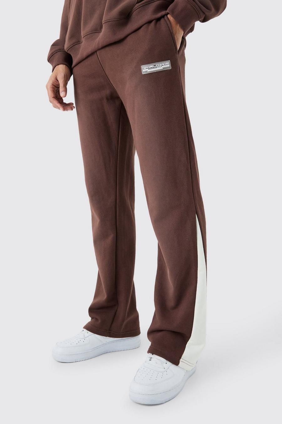 Pantalón deportivo Regular de tela rizo desteñida con refuerzos, Chocolate image number 1