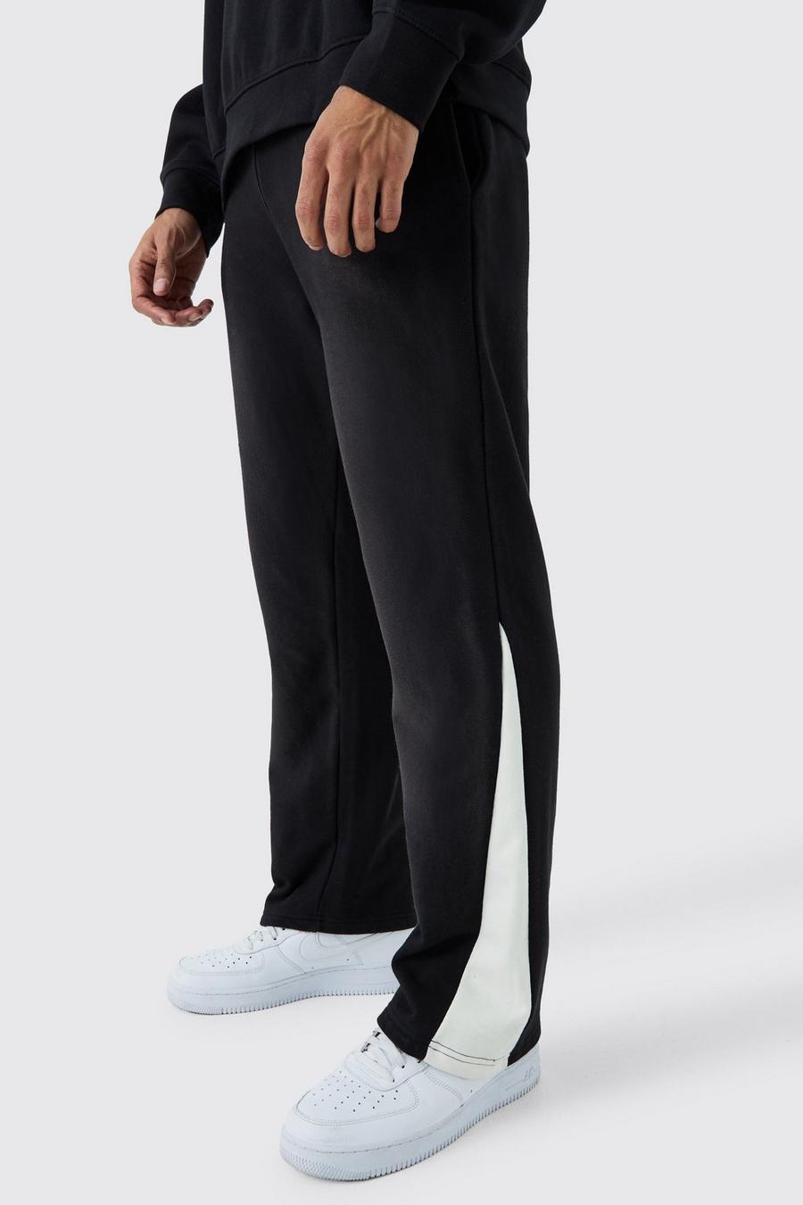 Pantalón deportivo Regular de tela rizo desteñida con refuerzos, Black image number 1