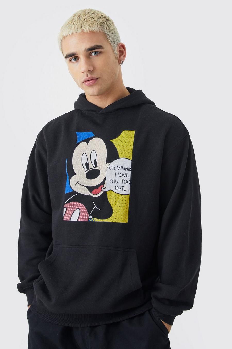 Sudadera oversize con capucha y estampado de Mickey Mouse, Black image number 1