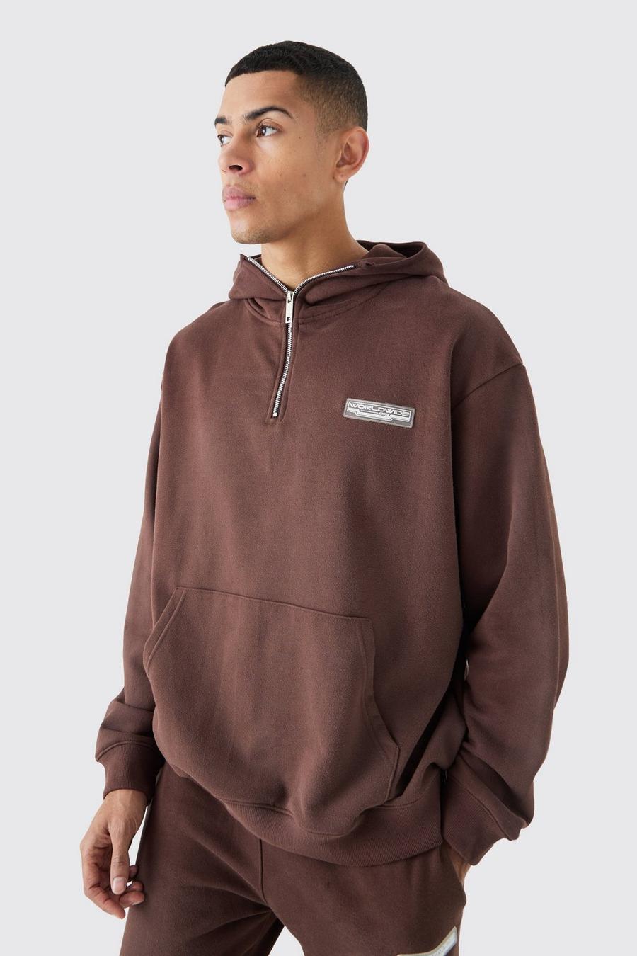 Chocolate Oversize hoodie med tvättad effekt och kort dragkedja image number 1
