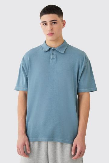 Oversized Heavy Rib Washed Polo blue