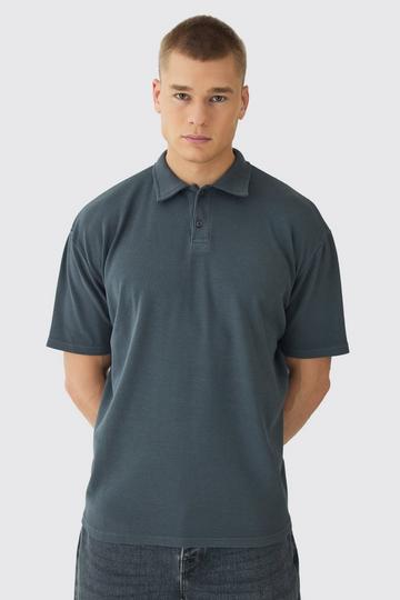 Oversized Heavy Rib Washed Polo grey